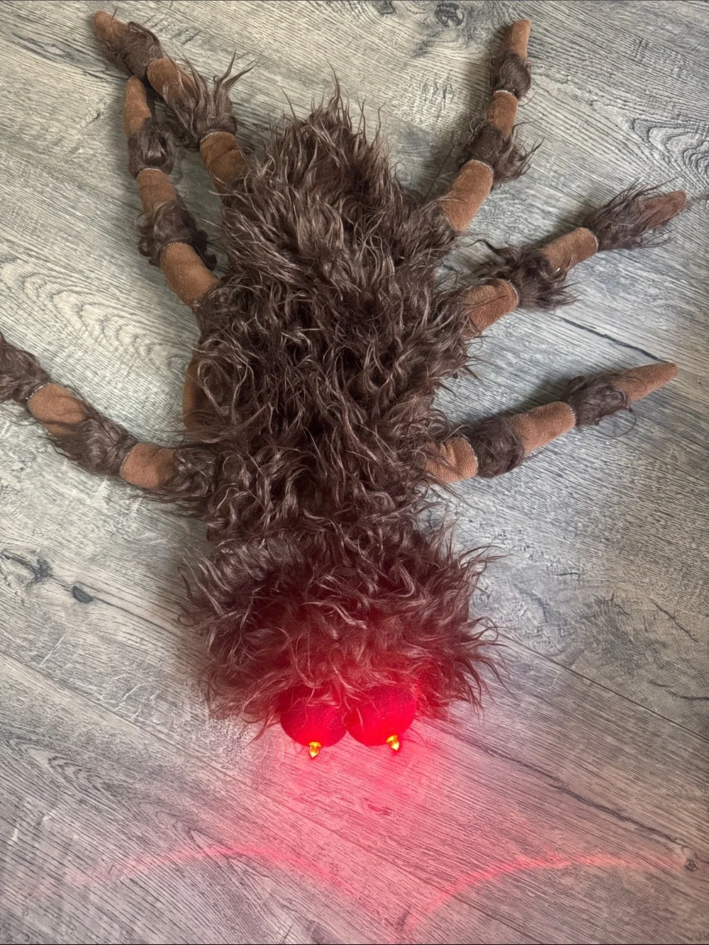 Plush Brown Furry Spider Dog Costumewith Light-Up Eyes